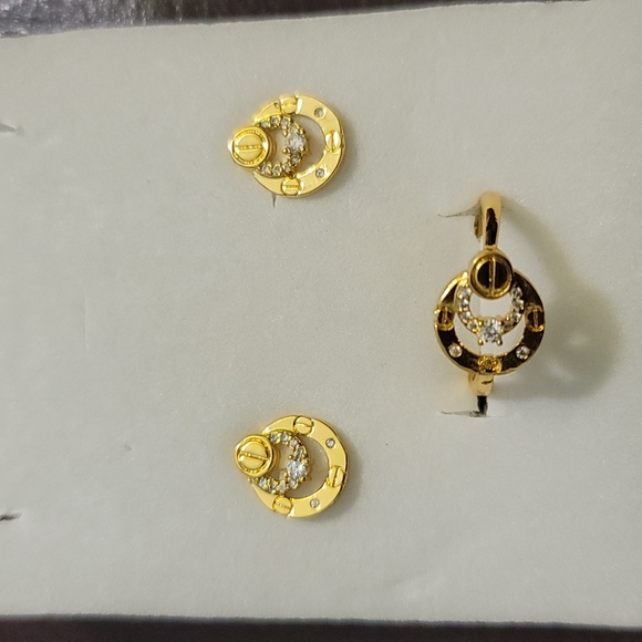 18K NECKLACE BRACELET EARRINGS & RING NAIL HEAD LOVE SET - Picture 2 of 12